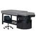 Gray shampoo bed on black base with technician chair 