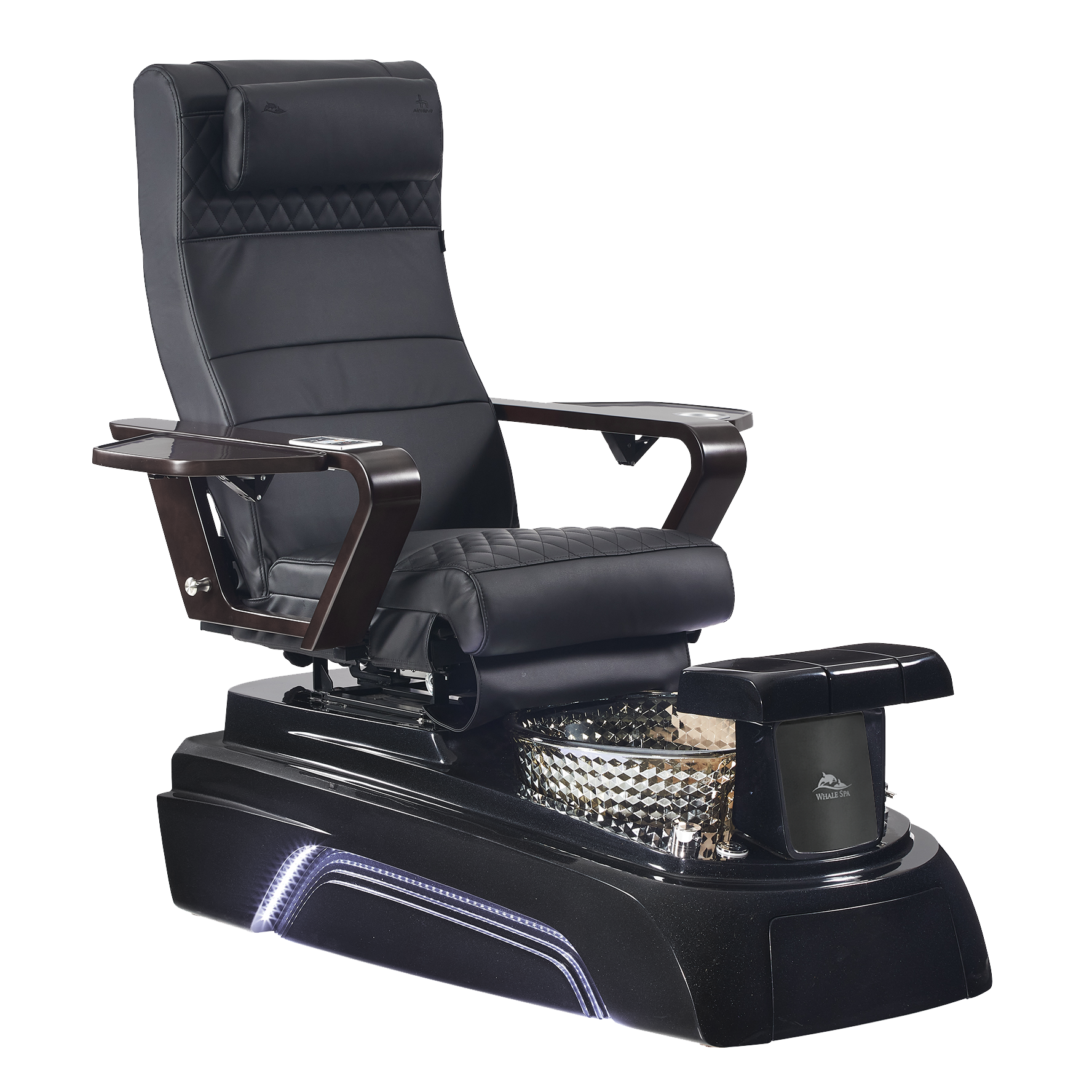 Black pedicure chair with brown armrests on black base
