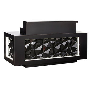 LED lit Black salon reception desk with geometric shapes 