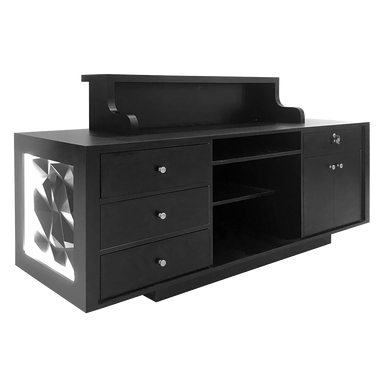 Rear view of black salon reception desk