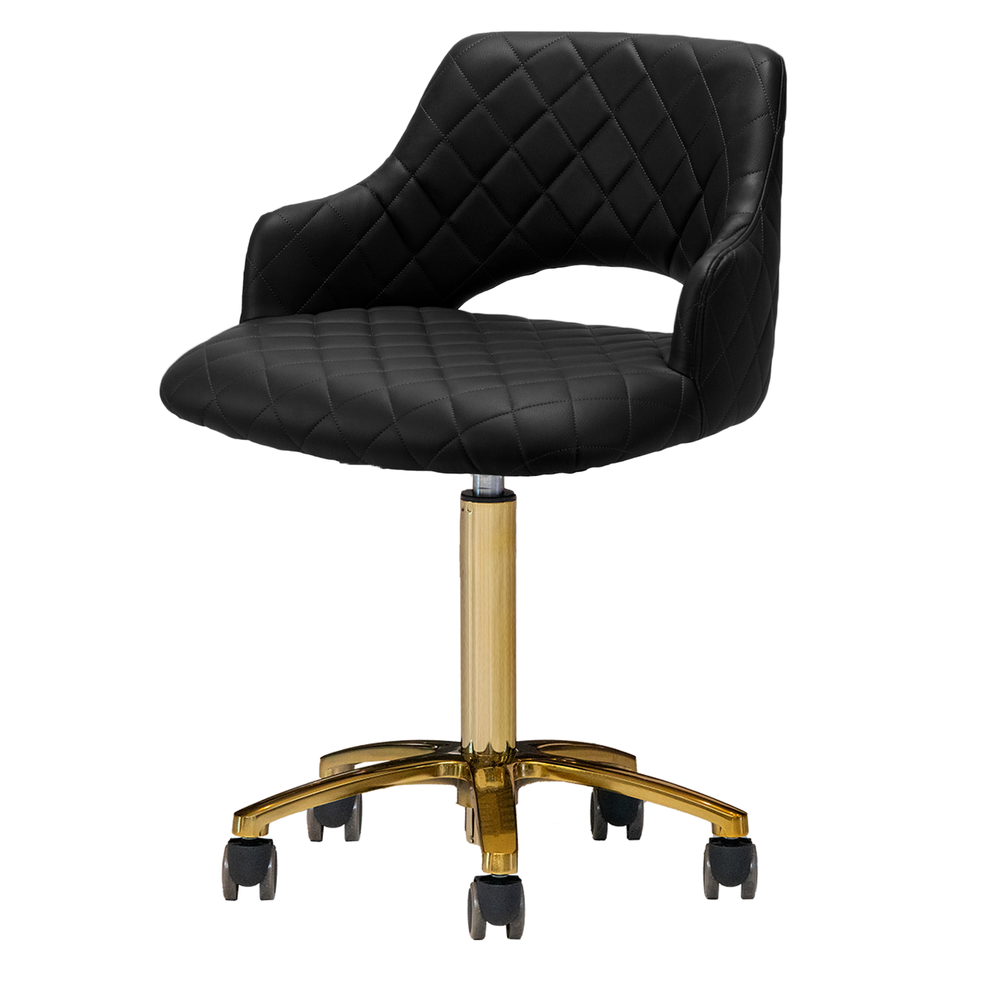 Black pedicure chair with gold accents