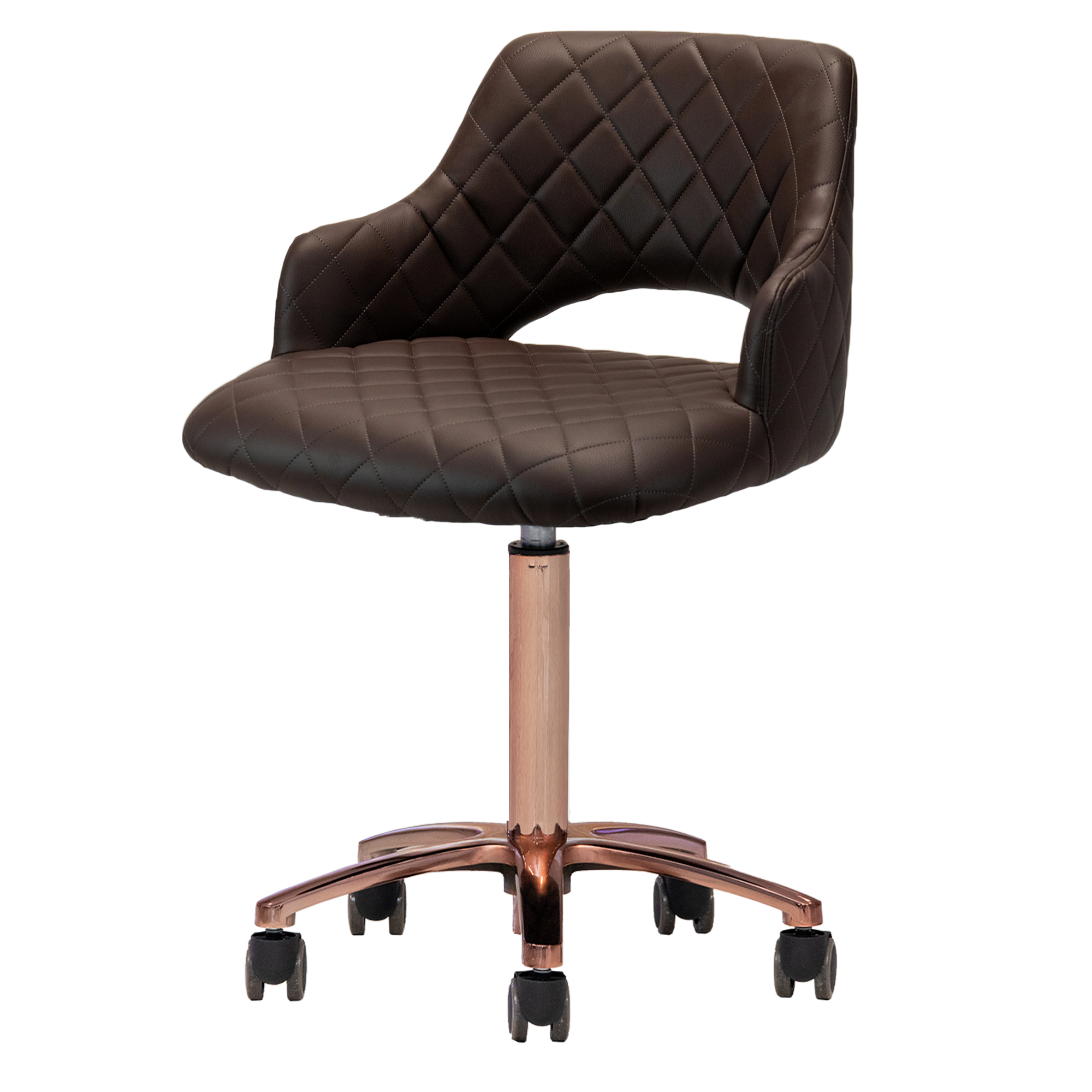 Chocolate manicure chair with rose gold accents
