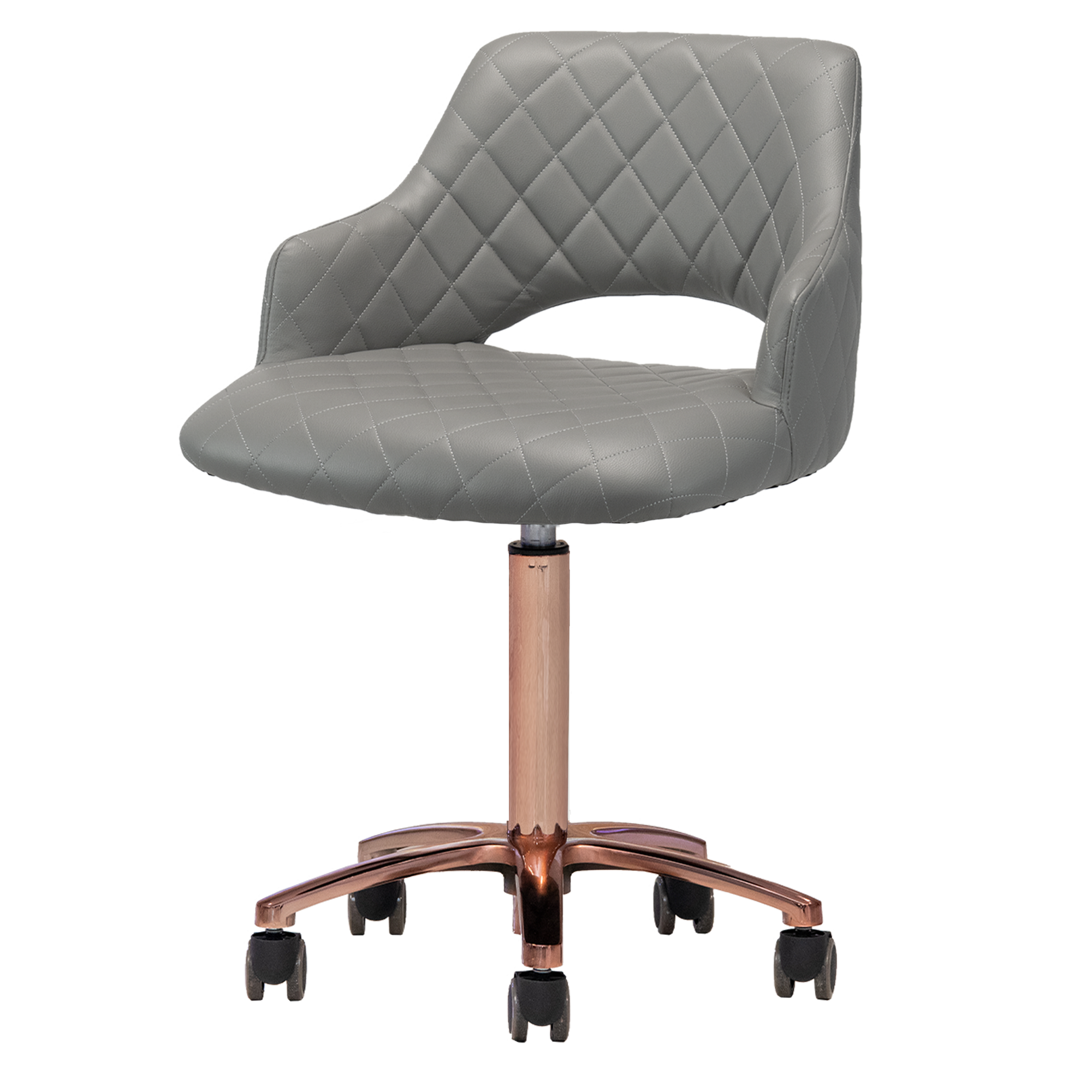 Gray pedicure chair with rose gold accents