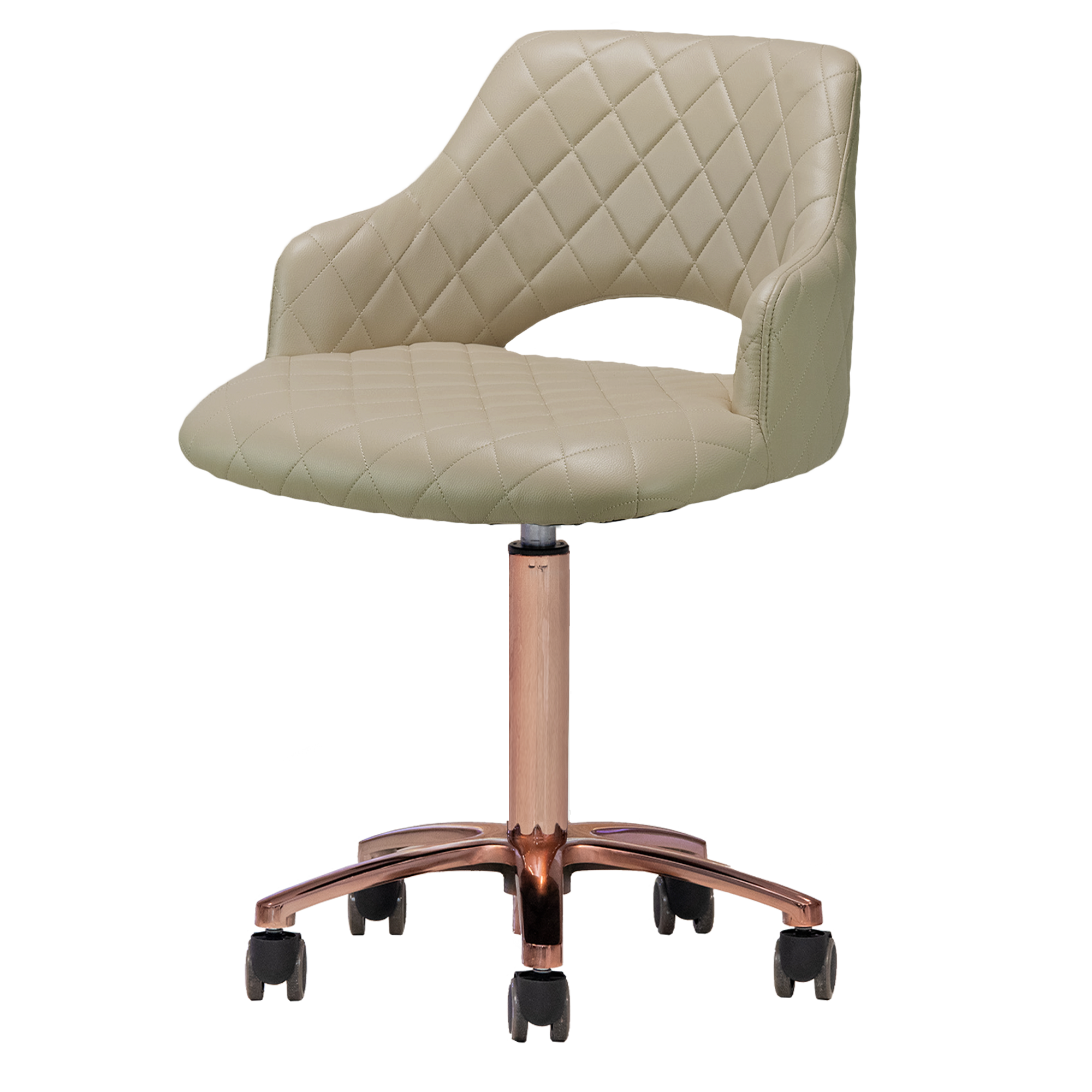 Khaki manicure chair with rose gold accents