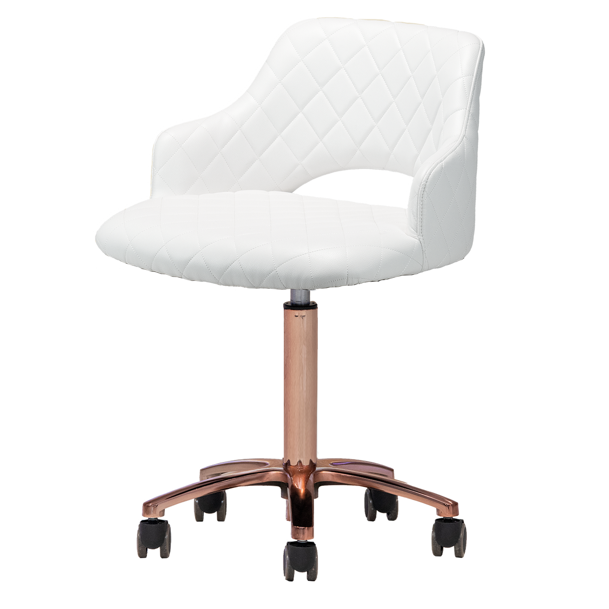 White pedicure chair with rose gold accents