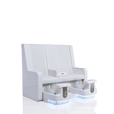 White double pedicure chair with matching clear bowls