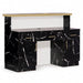 Image of rear of black marble and gold reception desk