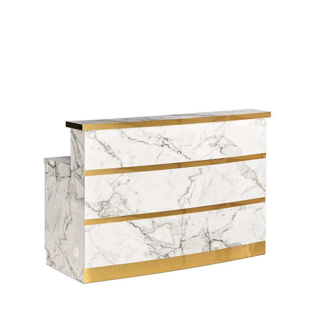 White and gold salon reception desk on white background