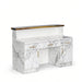 Image of white and gold marble reception desk rear