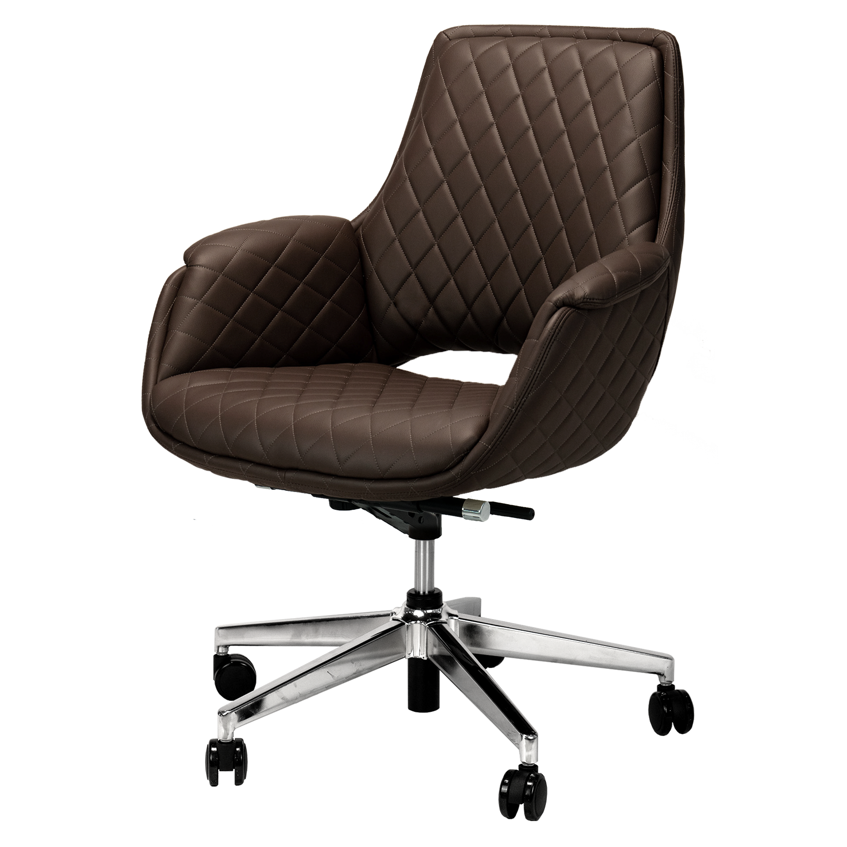 Chocolate colored salon customer chair with wheels