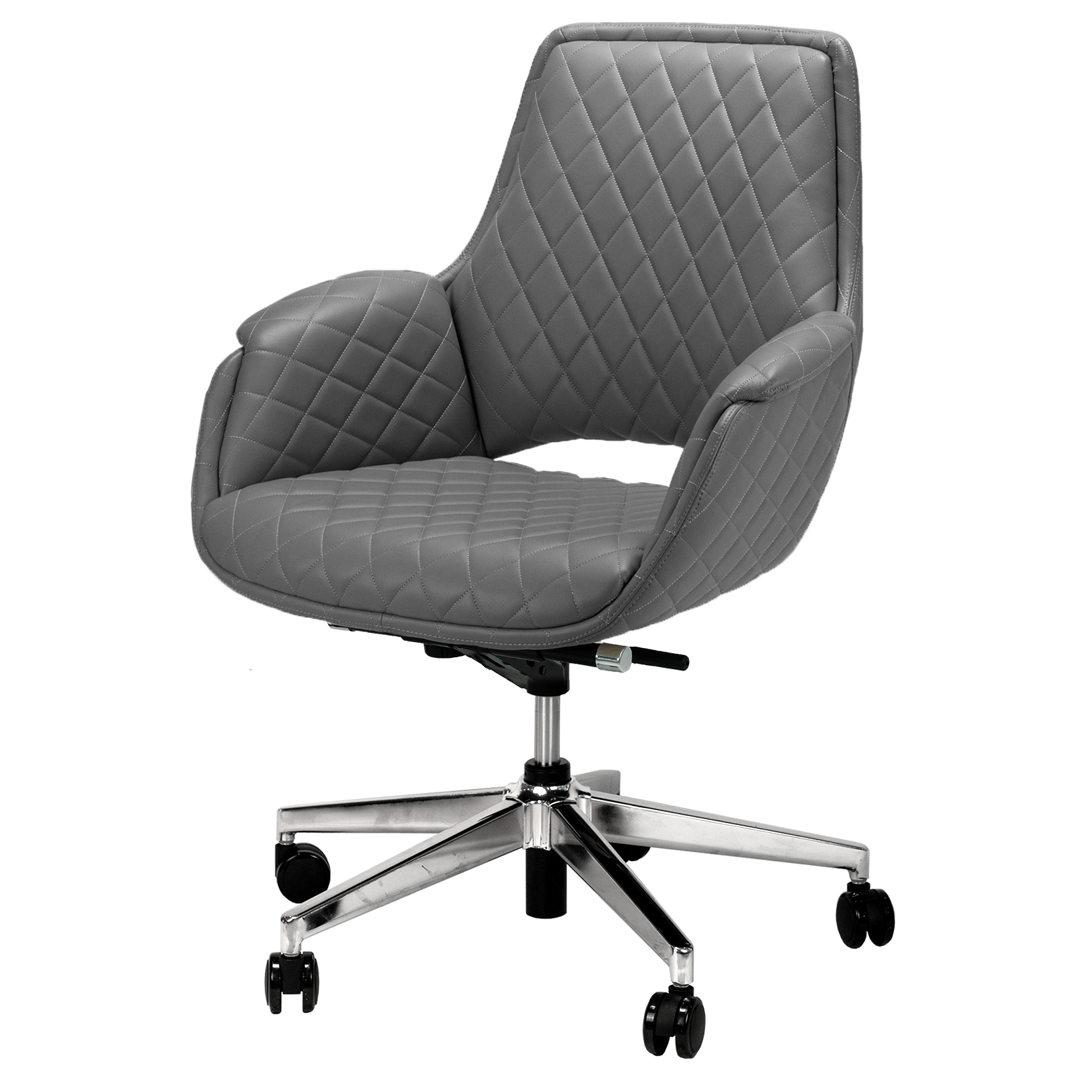 Gray salon customer chair with wheels