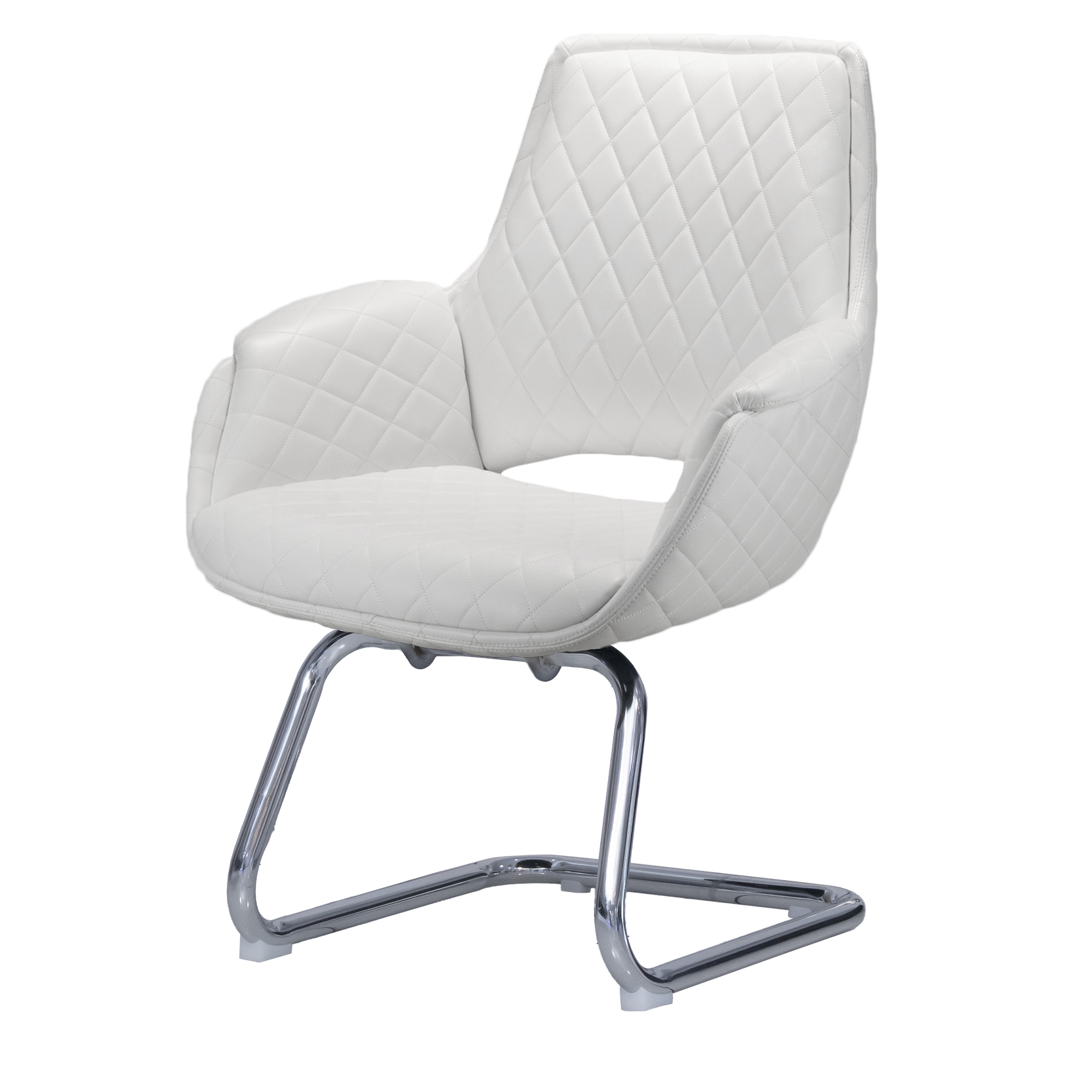White salon customer chair with no wheels
