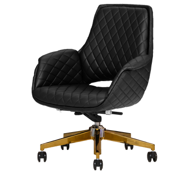 Black salon customer chair with gold hardware