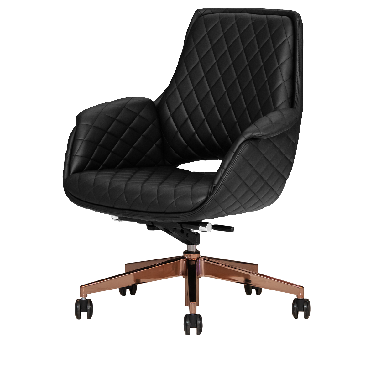Black customer salon chair with rose gold hardware