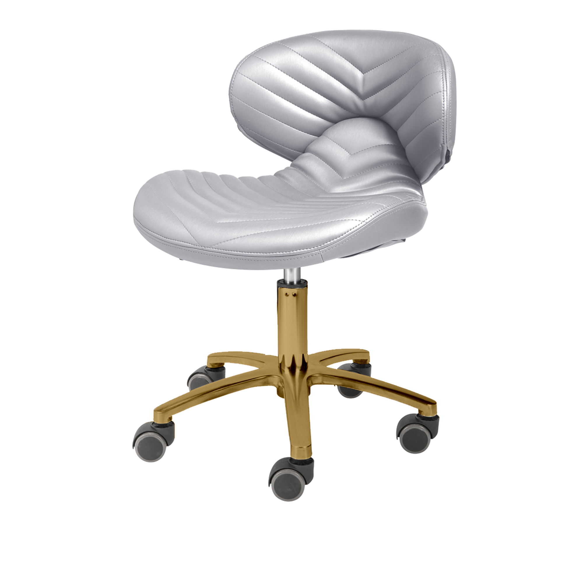Gray pedicure stool with gold hardware
