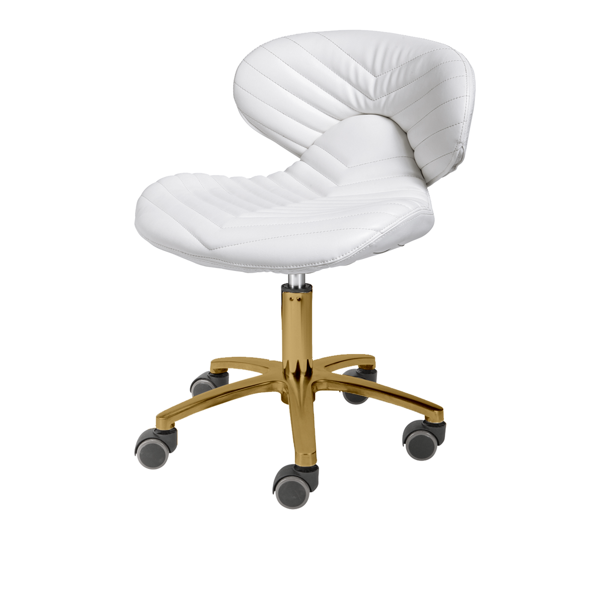 White pedicure stool with gold hardware