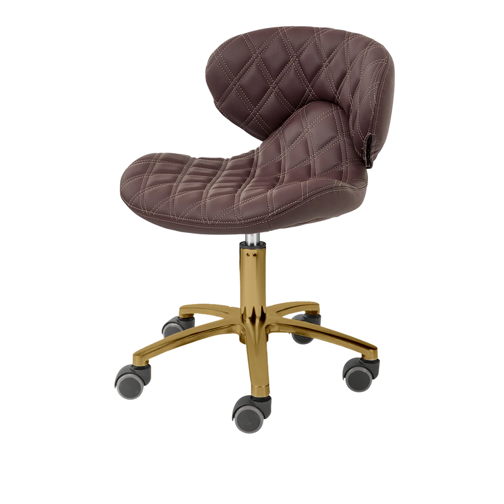 Chocolate colored pedicure stool with gold hardware