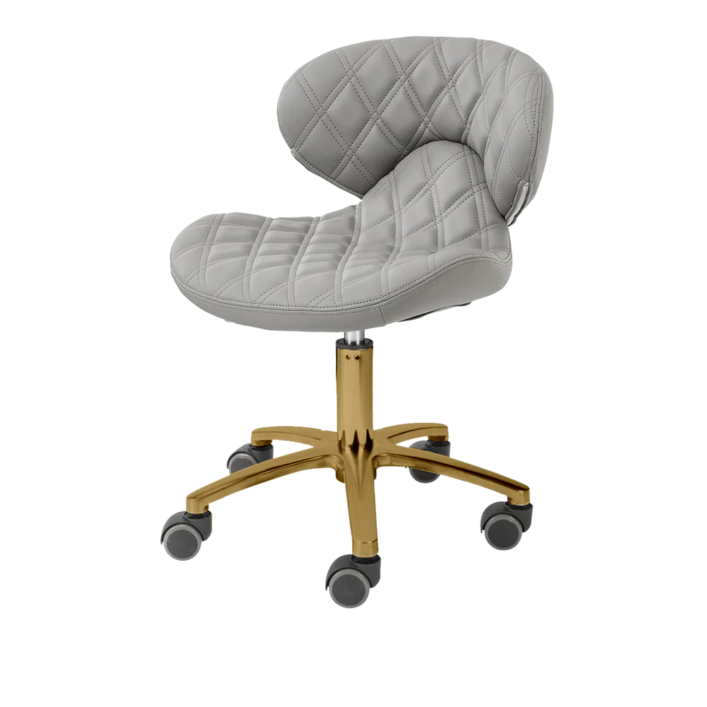Gray pedicure stool with gold hardware