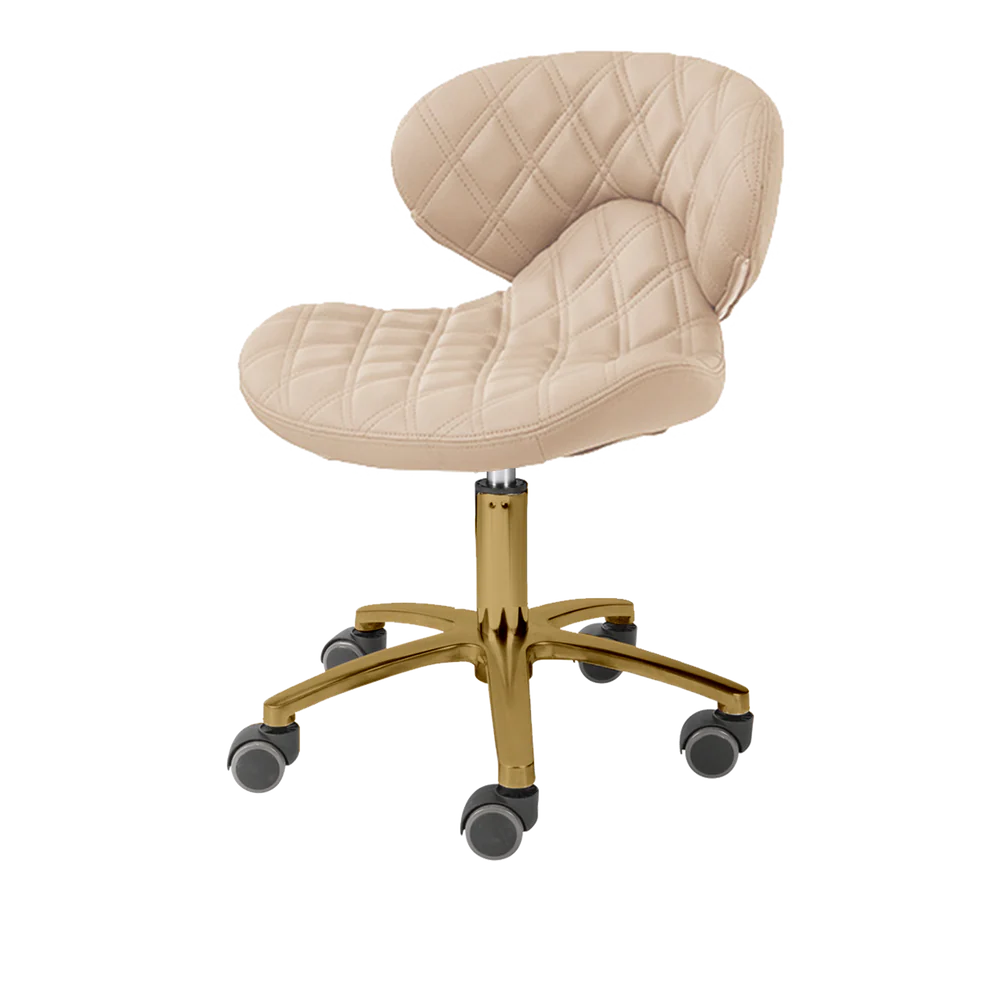 Khaki colored pedicure chair with gold hardware