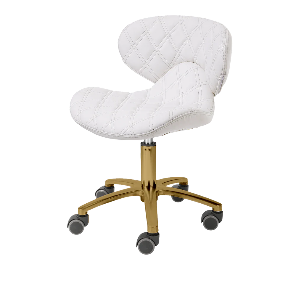 White pedicure stool with gold hardware