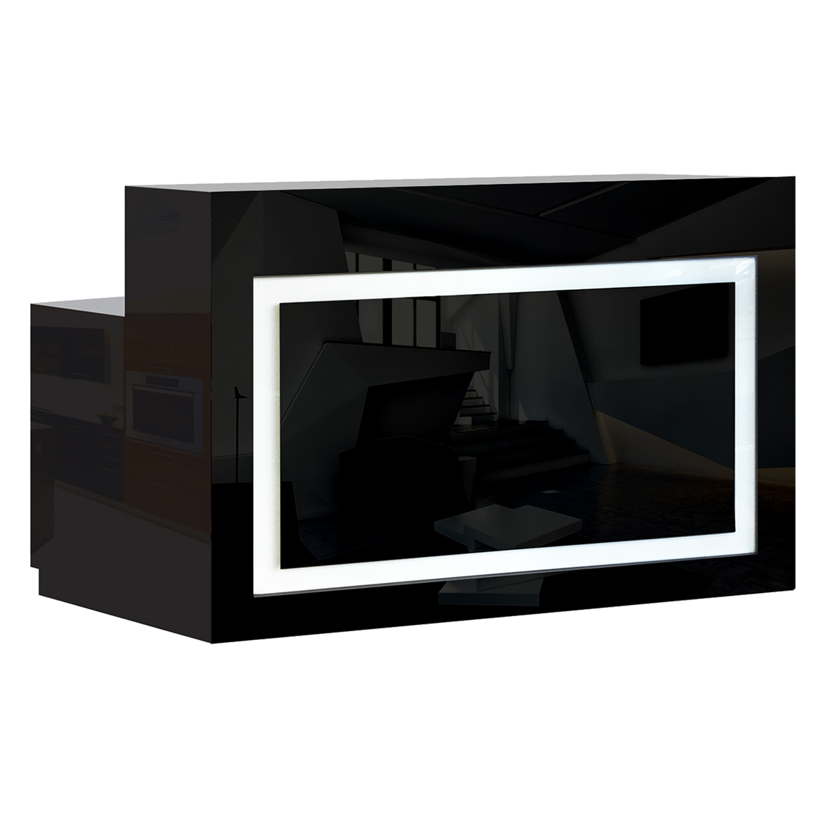 LED lit black salon reception desk