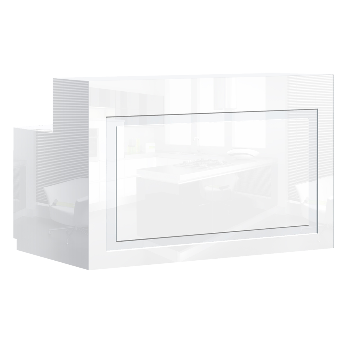 Front view of white salon reception desk