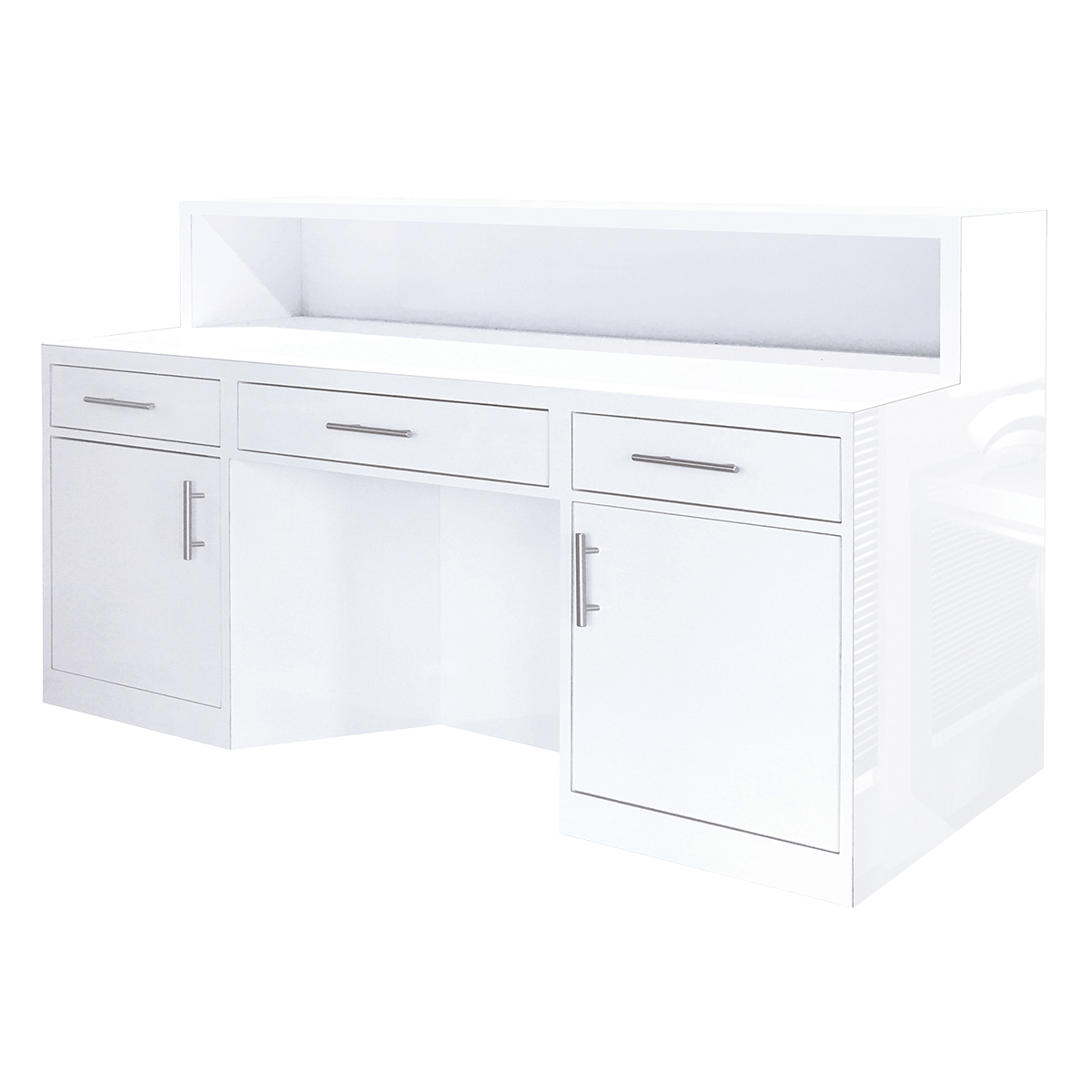 Rear view of white salon reception desk