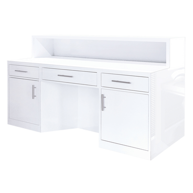 Rear view of white salon reception desk