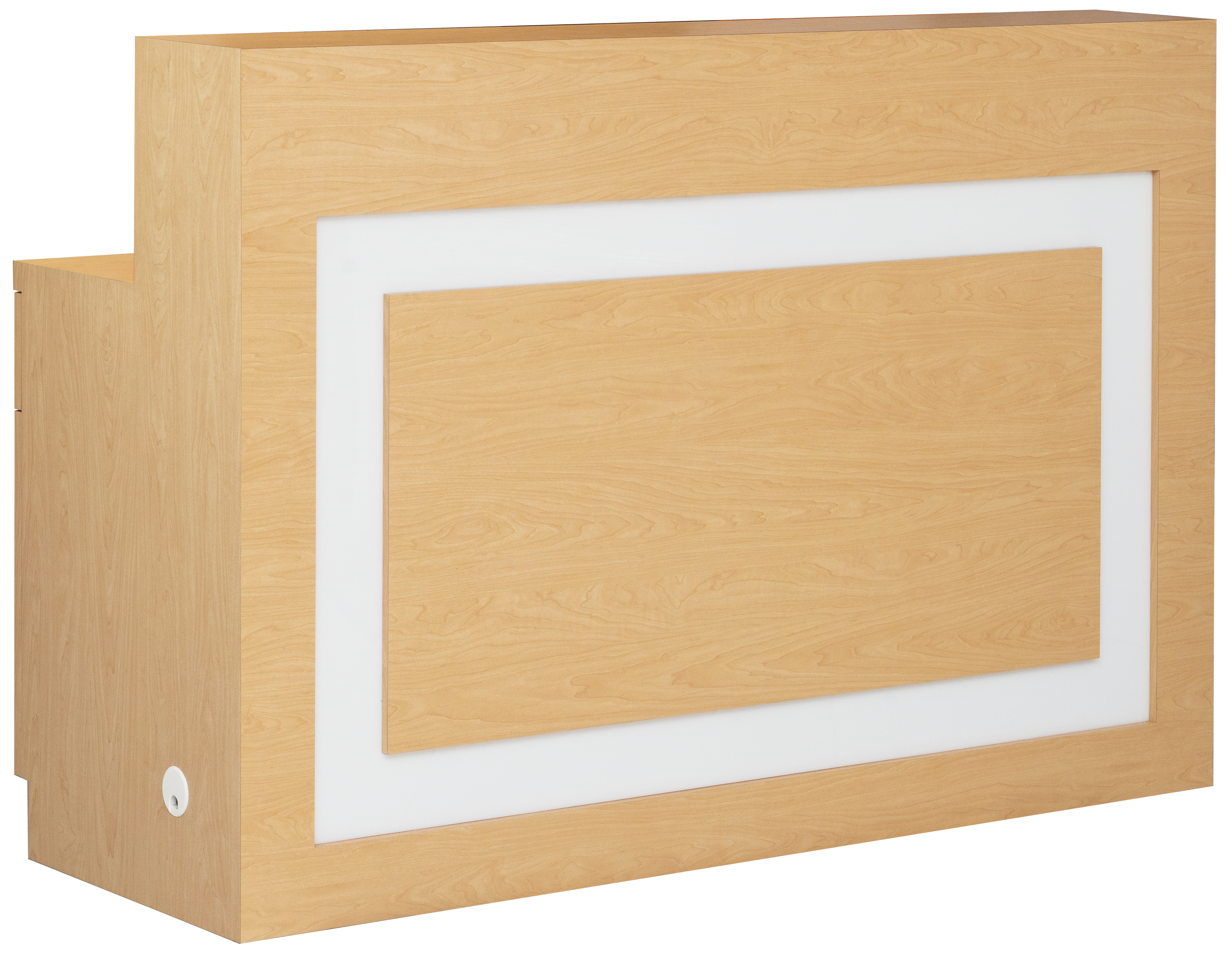 LED lit golden haze colored salon reception desk