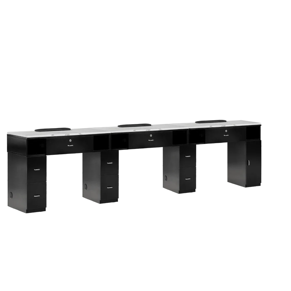 Rear view of triple manicure nail table 