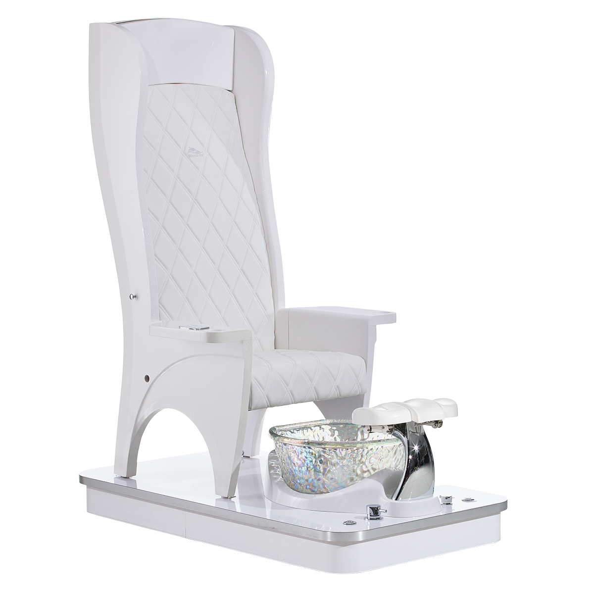 Luxury white pedicure chair with white seat and foot bowl 