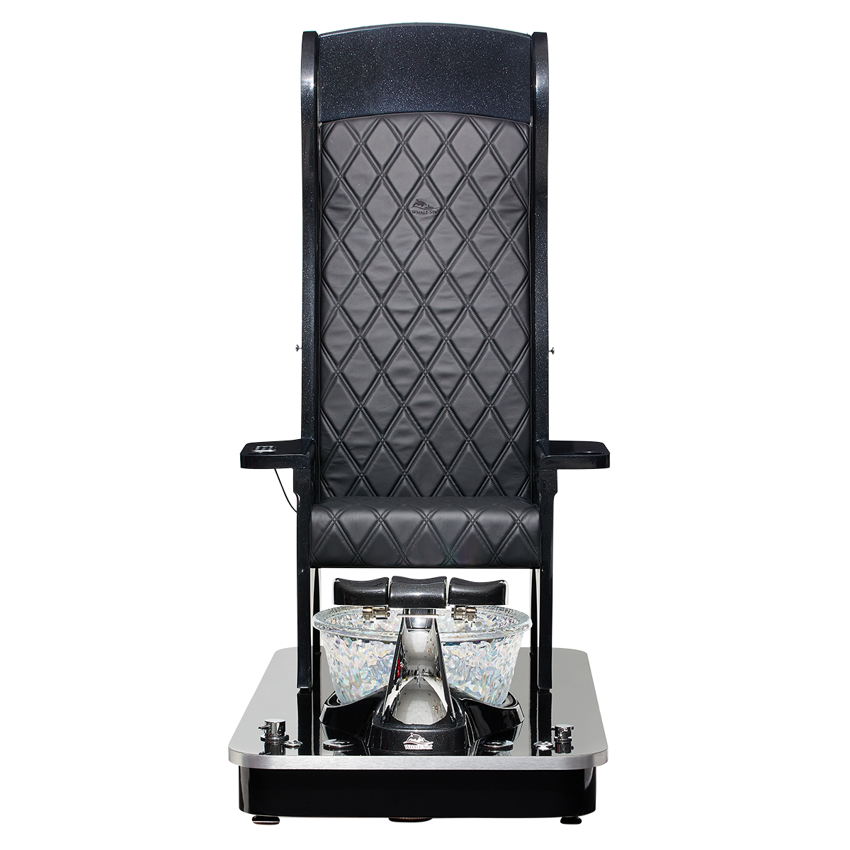 Black pedicure chair with bowl and faucet