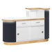 Rear view of charcoal salon reception desk with LED lighting