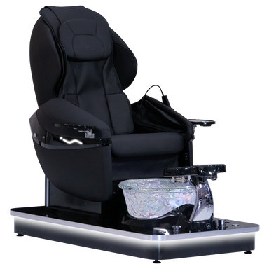 Black pedicure chair with foot bowl on black base