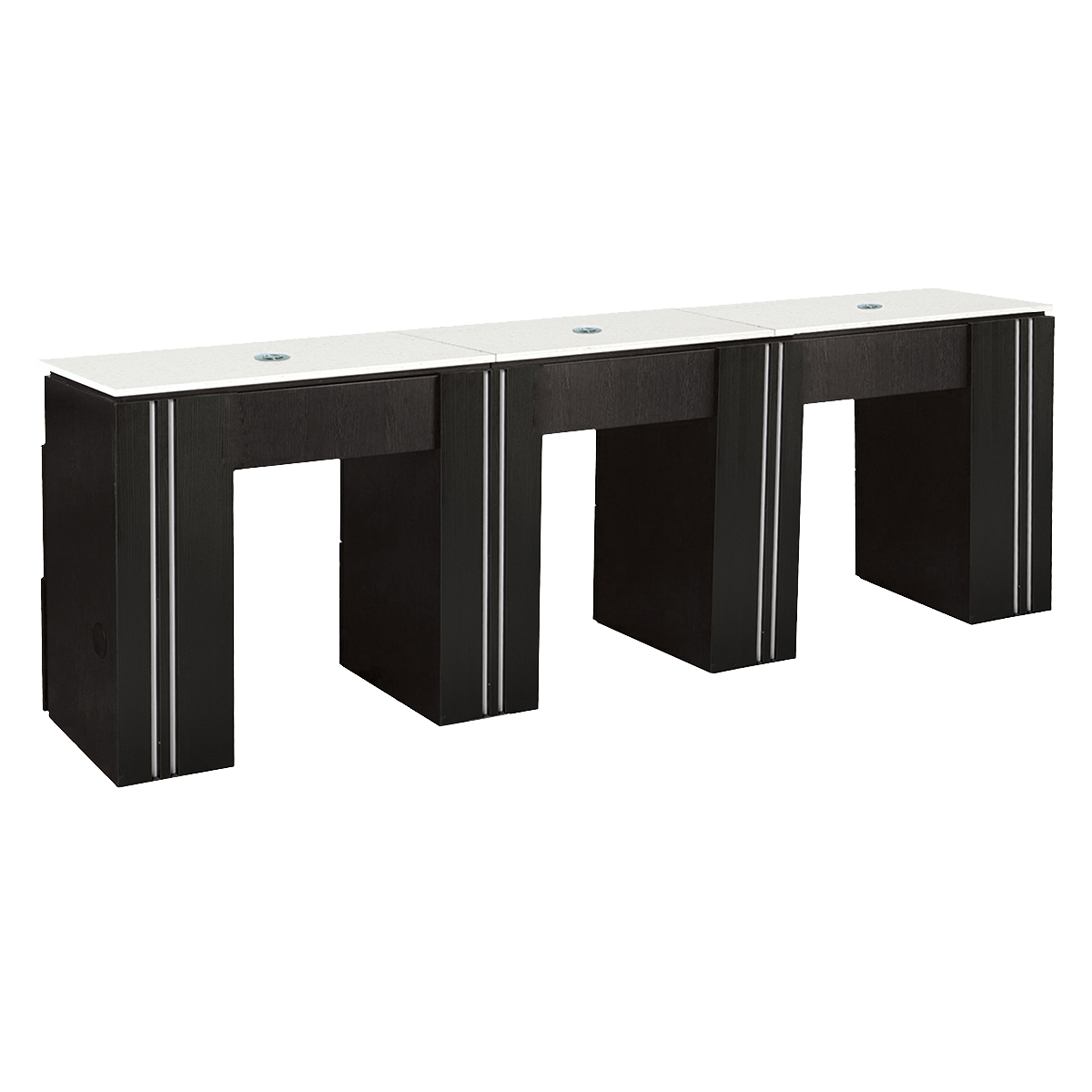 Image of black manicure table with quartz top with 3 stations