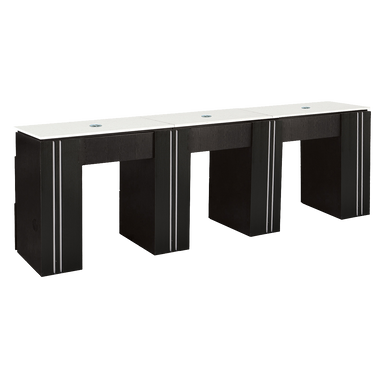 Image of black manicure table with quartz top with 3 stations