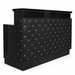 Front view of black tufted reception desk
